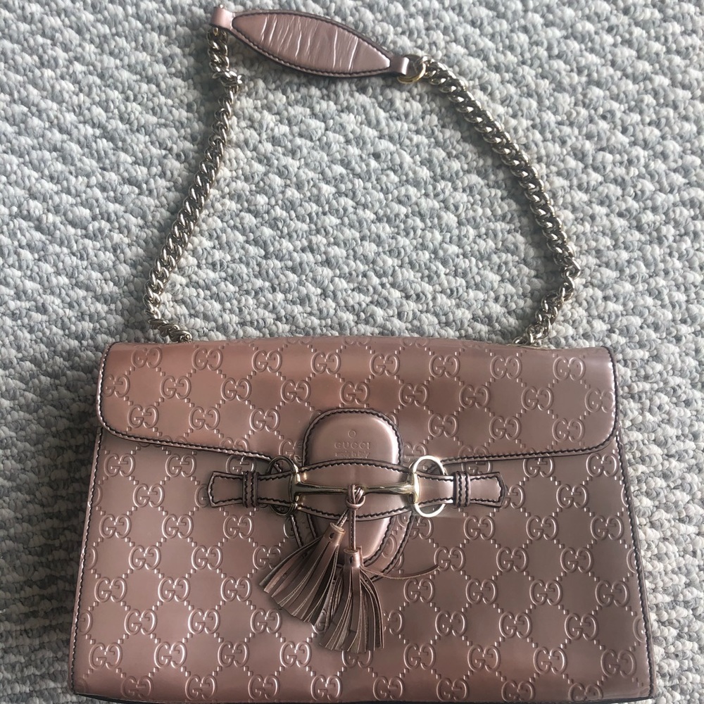 Gucci Pearl Coated Leather Emily Guccissima Sz M